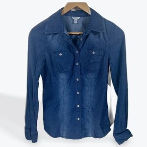 Guess Casual Blue Denim Shirt Silver Buttons Size XS